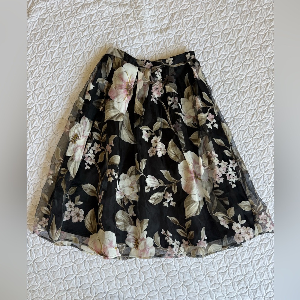 Pleated Midi Floral Skirt